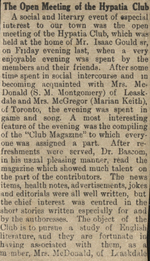 Open Meeting of the Hypatia Club